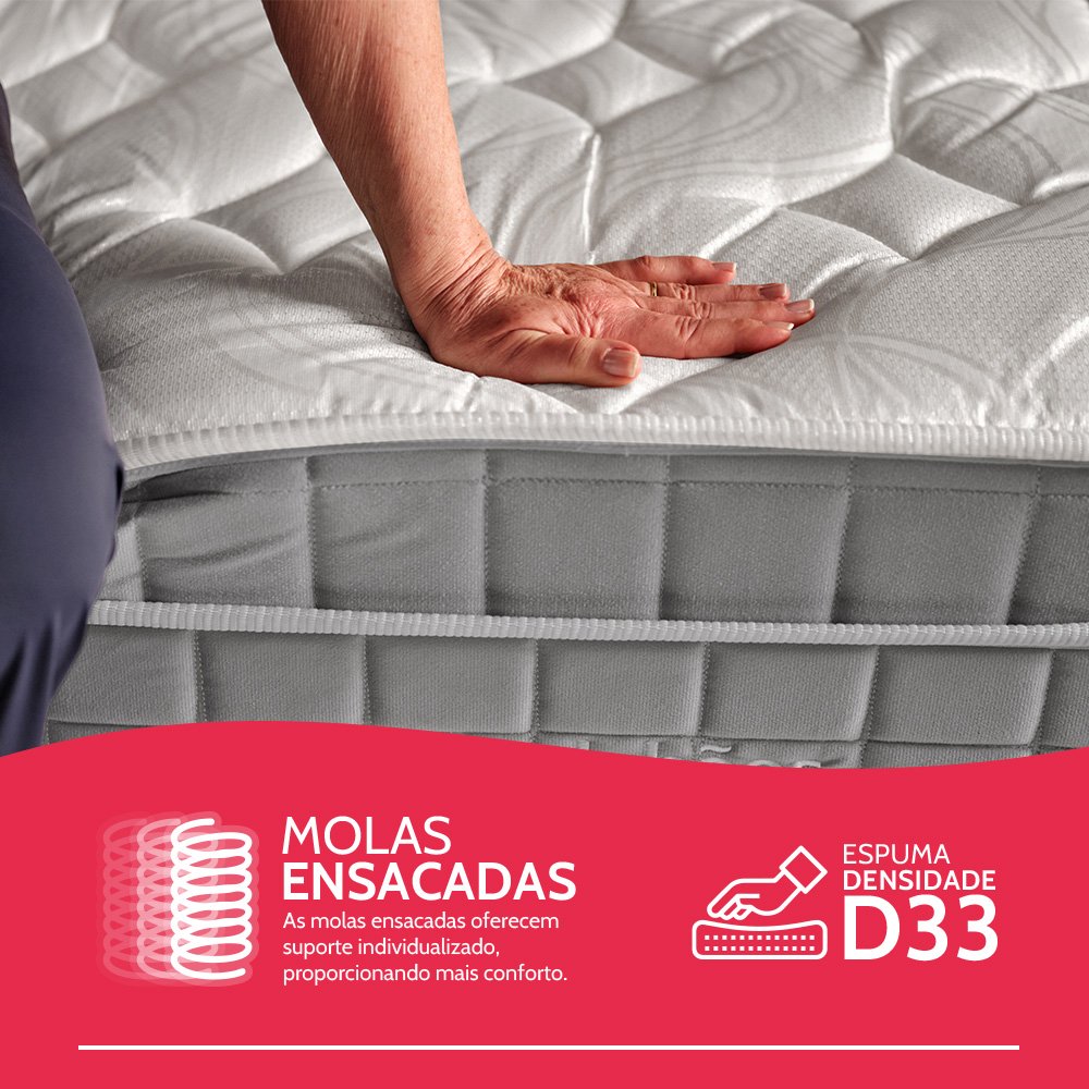 Colchão King Bf Molas Ensacadas Espuma Nasa Viscoelástica Ortopédico D33 com Pillow - 4