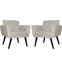 Ver imagem 1 de Kit 2 Poltronas Decorativa Geovana Couro Bege Pés Madeira Mz Decor