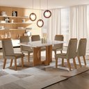Ver imagem 1 de Conjunto Mesa de Jantar com Vidro e 6 Cadeiras 160cm Multimóveis Crljm-CON026 Madeirado/Bege