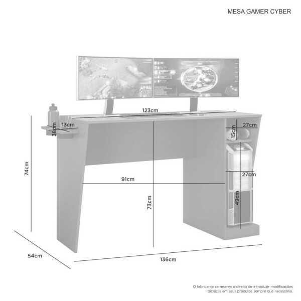 Mesa Gamer Cyber JCM Móveis Cestaplus Grafite Vermelho - 2