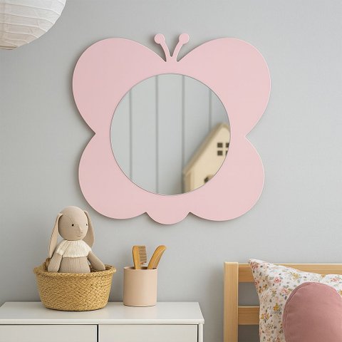 Espelho Infantil Decorativo Borboleta Mdf Rosa