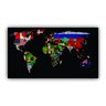 Quadro Mapa Mundi Bandeiras Países - Tela Única - 120 x 90 cm - Preta - 1