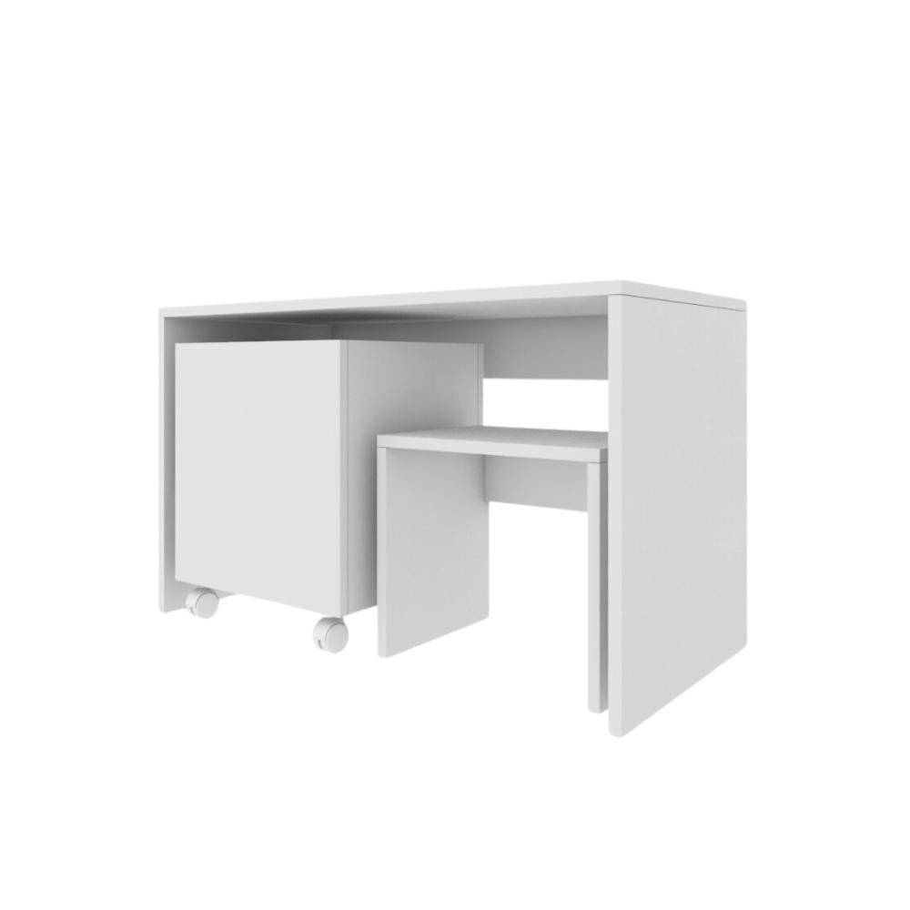 Mesa C/ 1 Baú e Banco Organizador de Brinquedos P/ Quarto de Criança Branco - 1