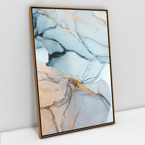 Quadro Decorativo em Canvas Abstrato Mármore Cores Suaves TaColado Moldura Flutuante 4,5cm Freijó 12
