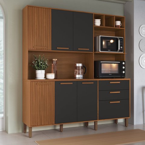 Armário de Cozinha Frisado 7 Portas 2 Gavetas 180cm Roma