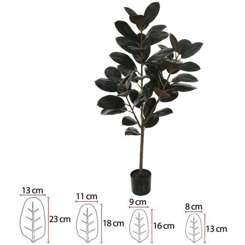 Planta Artificial Arvore Ficus Elastica Real Toque C/pote X46 Verde Purpura 1,3cm