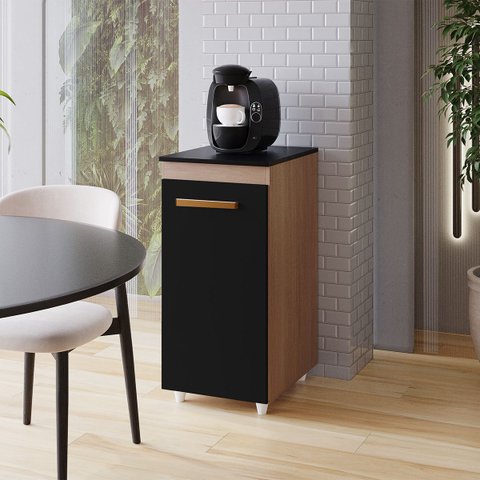 Armário Multiuso Zara 1 Porta Organizador Cozinha Lavanderia Cor:savana Preto