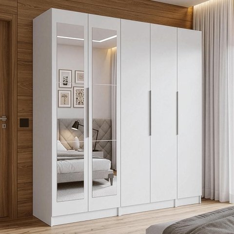 Guarda-roupa Modulado 200 Cm 5 Portas com Espelhos 2 Gavetas Branco Neo Madesa 02