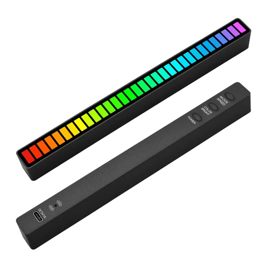 Fita Barra de Led Rítmica Rgb Captação por Voz Som Luz Inteligente Cor Preto