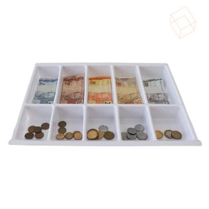 Bandeja Porta Notas e Moedas 40 X 31cm (5 Divisórias) - Branca