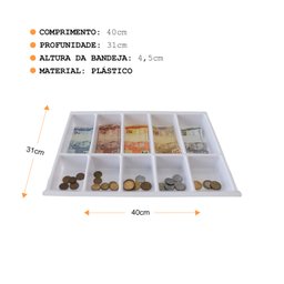 Bandeja Porta Notas e Moedas 40 X 31cm (5 Divisórias) - Branca - 4
