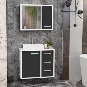 Conjunto Gabinete Banheiro com Cuba e Espelho Turin 60 Brpr