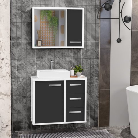 Conjunto Gabinete Banheiro com Cuba e Espelho Turin 60 Brpr