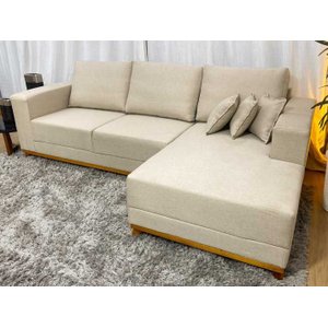 Sofá 3 Lugares 2,50 M Bege Linho Chaise Lays Plus
