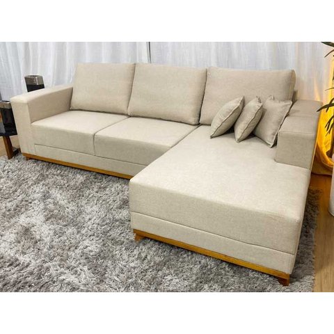 Sofá 3 Lugares 2,50 M Bege Linho Chaise Lays Plus