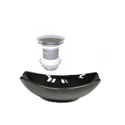 Cuba de Vidro Oval Chanfrada 46cm Preta + Valvula Click