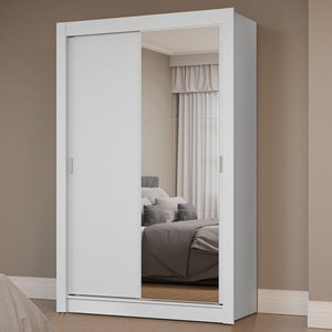 Guarda-roupa Solteiro 2 Portas de Correr com Espelho Branco Milano Madesa
