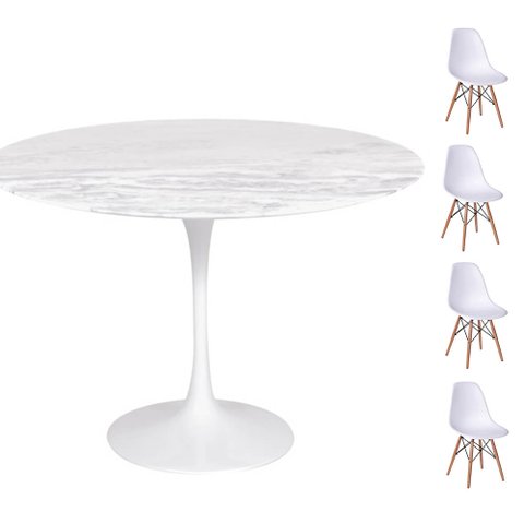 Conjunto Mesa Saarinen Redonda Espirito Santo 107cm + 4 Cadeiras Eames DSW - Branca