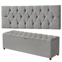 Ver imagem 2 de Cabeceira Casal Paris Estofada Painel com Recamier Baú 130cm para Cama Box Cinza - Arkell