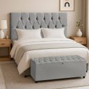 Ver imagem 1 de Cabeceira Casal Paris Estofada Painel com Recamier Baú 130cm para Cama Box Cinza - Arkell