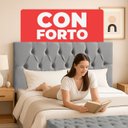Ver imagem 4 de Cabeceira Casal Paris Estofada Painel com Recamier Baú 130cm para Cama Box Cinza - Arkell