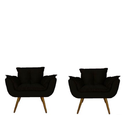 Jogo 2 Poltronas Decorativa Estofada Para Consultório Opala Suede Preto - LM DECOR