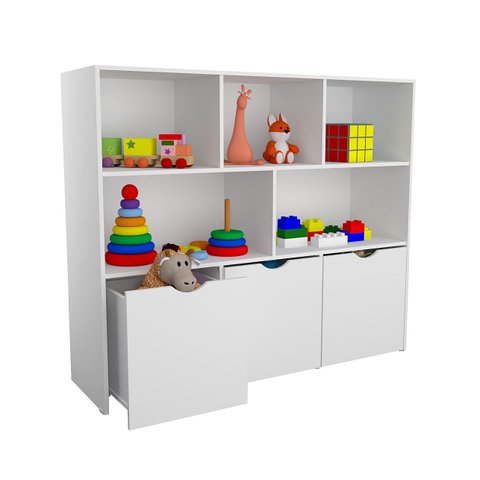 Estante Infantil com Nichos e Baús Giratórios Anabela 100% Mdf