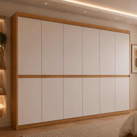 Guarda-Roupa Casal 100% MDF com 6 Portas e 4 Gavetas 220cm Multimóveis CR35542 Madeirado/Off White