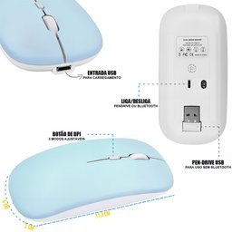 Kit Teclado e Mouse Wireless Slim A6732 Azul Recarregável - 5