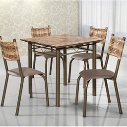 Conjunto De Mesa Quadrada Tampo De Madeira 4 Cadeiras Franca  - 1