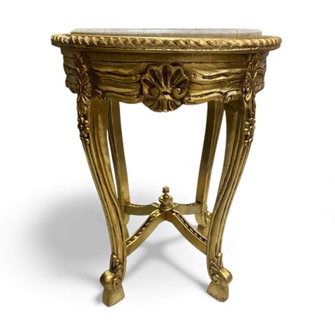 Mesa Auxiliar Clássica Dourado com Tampo em Mármore 69x52x52cm