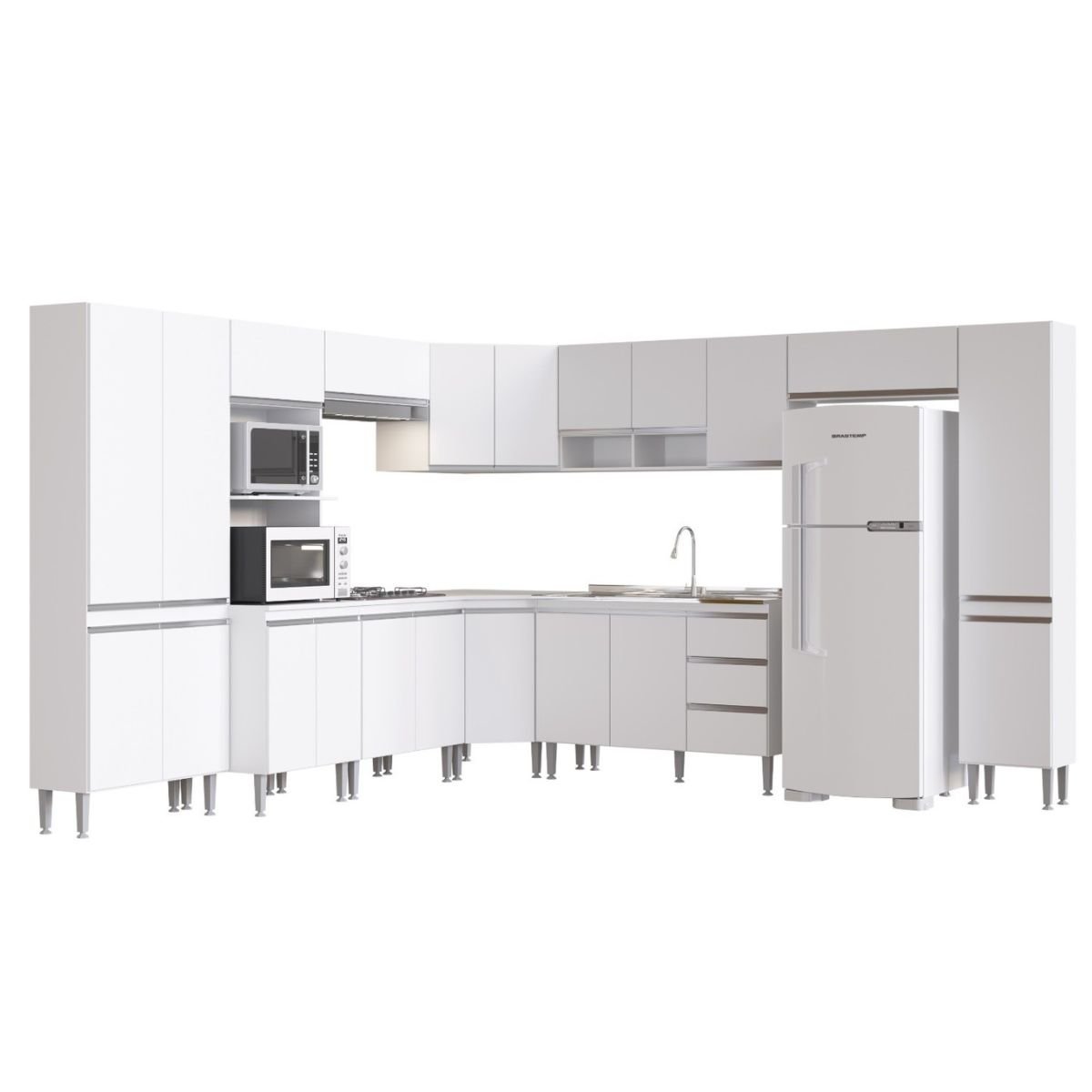 Cozinha Completa Modulada de Canto Athena 10 Módulos Branco