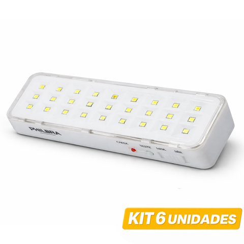 Kit 6 Luz de Emergência 30 Led Forte até 6h Branco