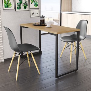 Conjunto Mesa de Cozinha Prattica Industrial 120cm e 2 Cadeiras Eames F02 Nature/Preto - Mpozenato