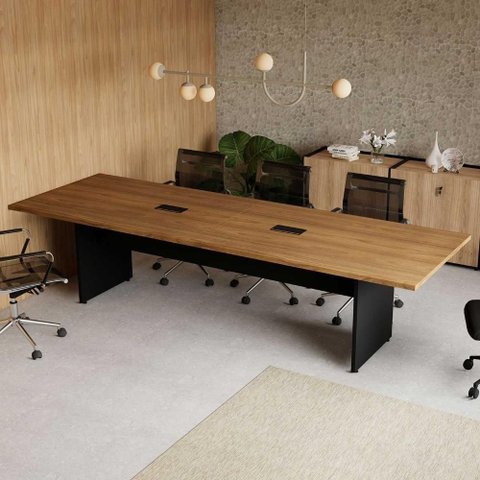 Mesa de Reunião Escritório 300cm x 110cm 08 Pessoas 2 Caixas para Tomadas 100% MDF Freijó com