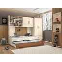 Ver imagem 1 de Jogo de Quarto Chiara 4 Peças - Off White Amadeirado - Roupeiro 2 Portas, Módulo Aéreo e Cama com