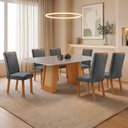 Ver imagem 1 de Mesa de Jantar Carolina 180cm Tampo MDF e Vidro Canto Copo com 6 Cadeiras Lira