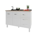 Ver imagem 4 de Balcão Armário Gabinete para Pia de Cozinha 118 Cm Bruna 2 Portas e 3 Gaveta Branco