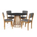 Ver imagem 1 de Mesa de Jantar Redonda Gabi Pret/jade com 4 Cadeiras Estofadas Ella Cinza Escuro