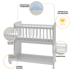 Mini Berço Compacto Portátil para Bebê com Grade Movel Rodízio Colchão Suporte para Mosquiteiro e Pr - 7