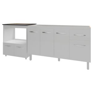 Balcão Cozinha Gabinete de Pia 140 Cm Camila e Balcão Evelyn para Fogão Cooktop 4 Bocas e Forno Elét
