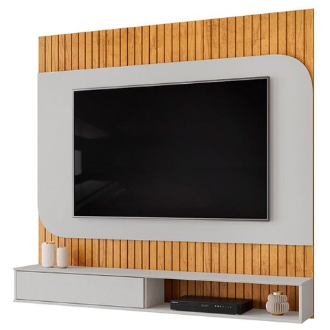 Painel Ripado Tv 65 Pol com Bancada Suspensa 150cm Ezra D05 Cedro Bali - Lyam Decor
