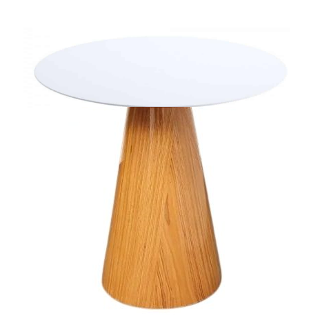 Mesa Lateral Cone Base Laminada em Madeira Natural e Tampo 51 cm - Laqueado - Branco