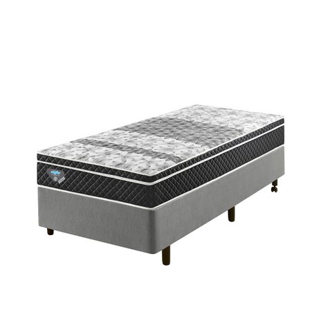 Cama Box Solteiro 88x188 Courino Linho Cinza com Colchão Mola Verticoil
