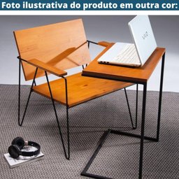 Poltrona Vegas Linha Industrial Daf Móveis em Madeira Maciça 20 mm Castanho Base Aço Carbono - 2