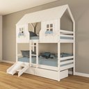 Ver imagem 1 de Beliche Casinha Encantada com 02 Gavetas Kit Escada/ Escorregador Madeira Maciça Branco Housin