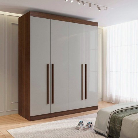 Guarda--Roupa Solteiro 100% MDF 4 Portas 3 Gavetas Paris Plus Marrom/Castanho/Off White