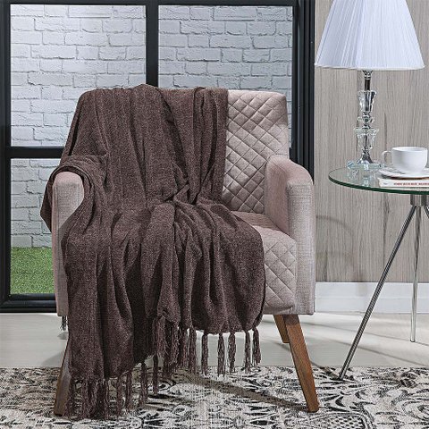 Manta P/ Sofá - Boras Chenille - 2 Lugares - 1,70m X 1,25m - Marrom - Niazitex Dohler