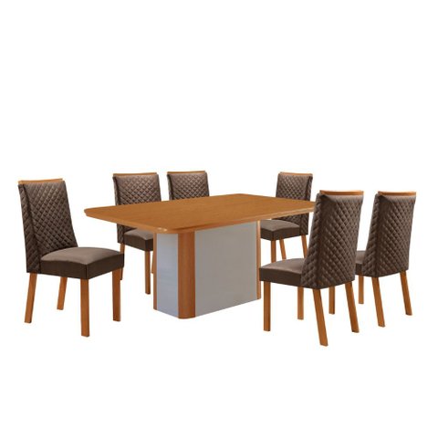 Mesa de Jantar Isadora Yasmin 180 cm Tampo MDF Canto Copo Laminado com 6 Cadeiras Moderna Mobília