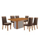 Ver imagem 1 de Mesa de Jantar Isadora Yasmin 180 cm Tampo MDF Canto Copo Laminado com 6 Cadeiras Moderna Mobília